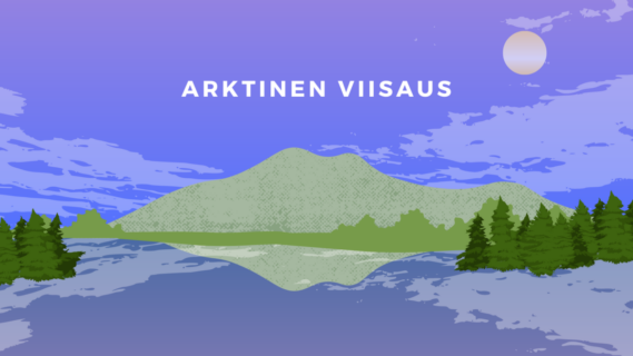 Arktinen Viisaus. Piirretty tunturimaisema. Sininen hetki.